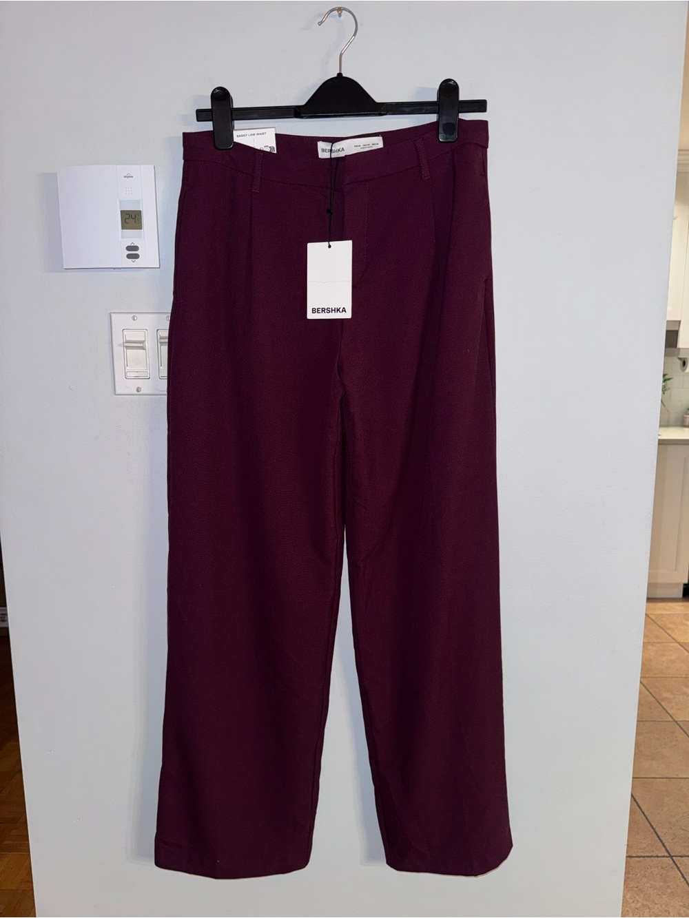 Bershka Wide Leg Dress Pants - Burgundy